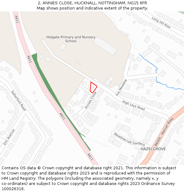 2, ANNIES CLOSE, HUCKNALL, NOTTINGHAM, NG15 6FR: Location map and indicative extent of plot