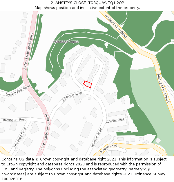 2, ANSTEYS CLOSE, TORQUAY, TQ1 2QP: Location map and indicative extent of plot