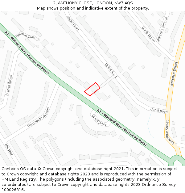 2, ANTHONY CLOSE, LONDON, NW7 4QS: Location map and indicative extent of plot