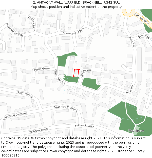 2, ANTHONY WALL, WARFIELD, BRACKNELL, RG42 3UL: Location map and indicative extent of plot