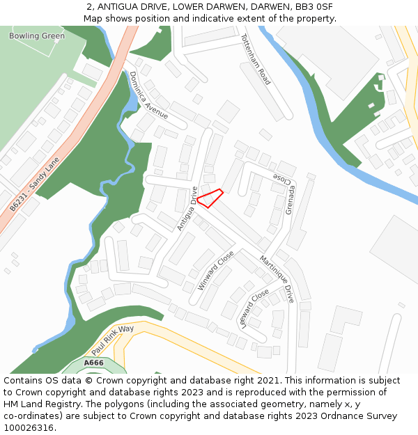 2, ANTIGUA DRIVE, LOWER DARWEN, DARWEN, BB3 0SF: Location map and indicative extent of plot