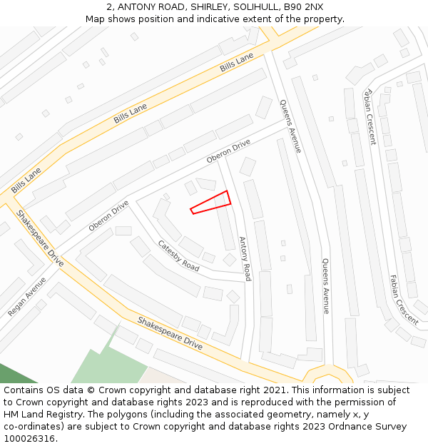 2, ANTONY ROAD, SHIRLEY, SOLIHULL, B90 2NX: Location map and indicative extent of plot