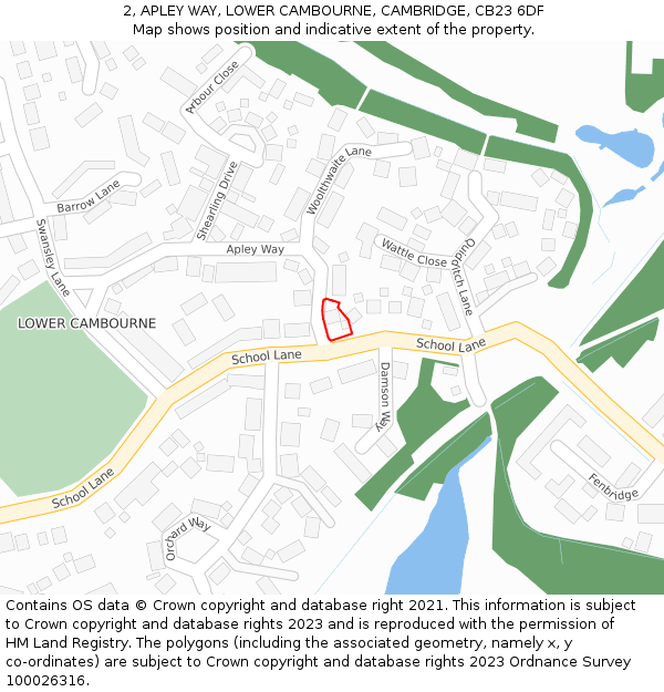 2, APLEY WAY, LOWER CAMBOURNE, CAMBRIDGE, CB23 6DF: Location map and indicative extent of plot