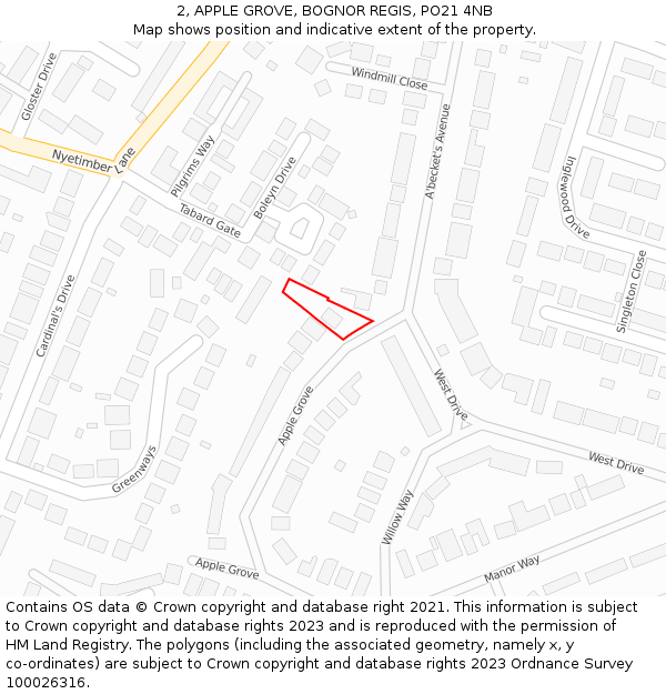 2, APPLE GROVE, BOGNOR REGIS, PO21 4NB: Location map and indicative extent of plot