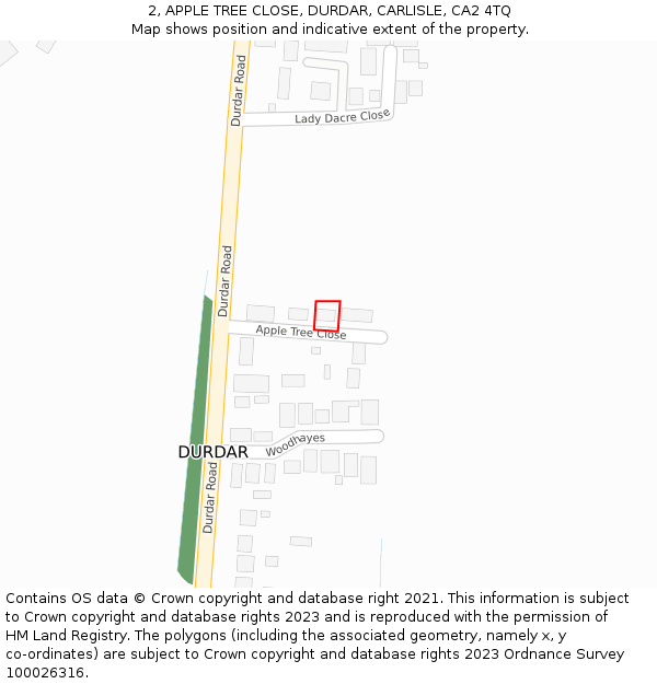 2, APPLE TREE CLOSE, DURDAR, CARLISLE, CA2 4TQ: Location map and indicative extent of plot