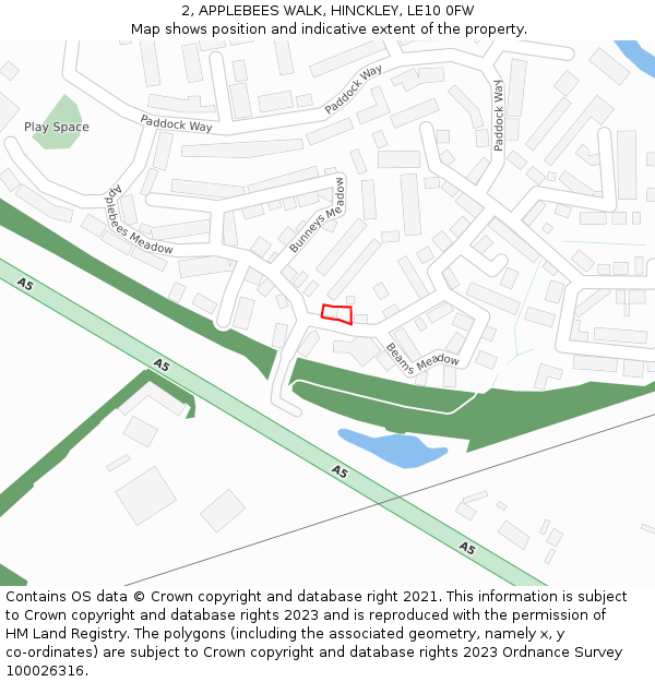 2, APPLEBEES WALK, HINCKLEY, LE10 0FW: Location map and indicative extent of plot