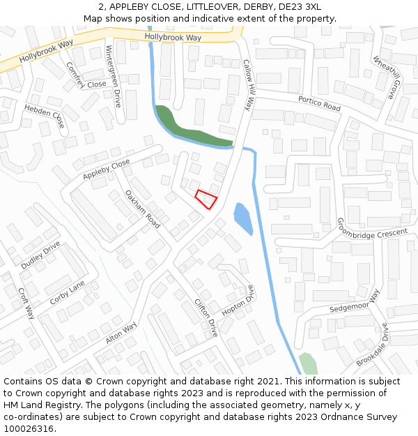 2, APPLEBY CLOSE, LITTLEOVER, DERBY, DE23 3XL: Location map and indicative extent of plot