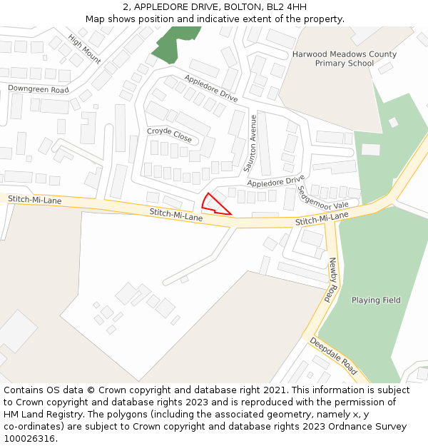 2, APPLEDORE DRIVE, BOLTON, BL2 4HH: Location map and indicative extent of plot