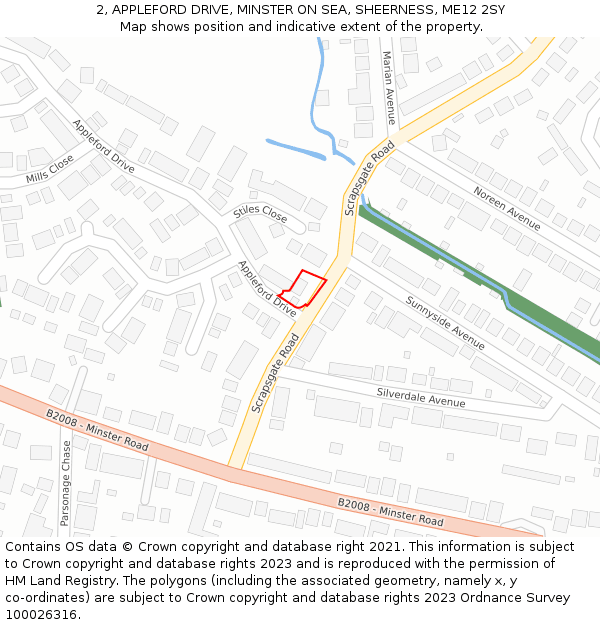 2, APPLEFORD DRIVE, MINSTER ON SEA, SHEERNESS, ME12 2SY: Location map and indicative extent of plot