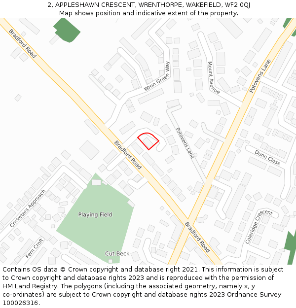 2, APPLESHAWN CRESCENT, WRENTHORPE, WAKEFIELD, WF2 0QJ: Location map and indicative extent of plot