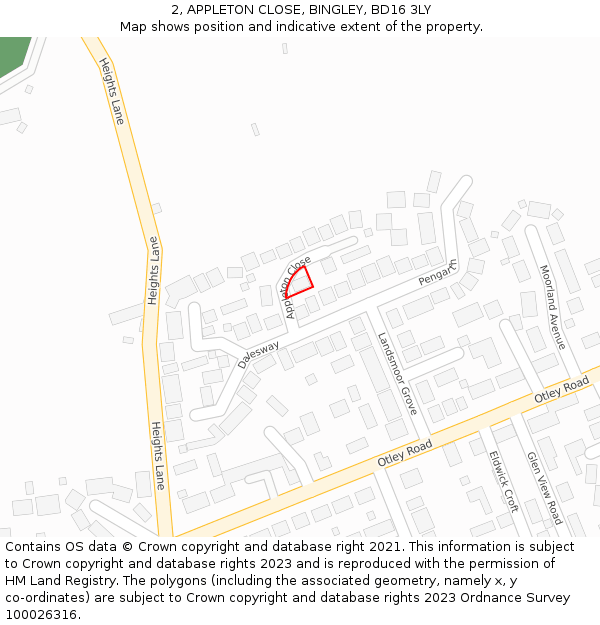 2, APPLETON CLOSE, BINGLEY, BD16 3LY: Location map and indicative extent of plot