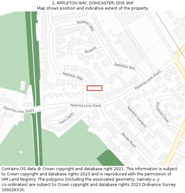 2, APPLETON WAY, DONCASTER, DN5 9NF: Location map and indicative extent of plot