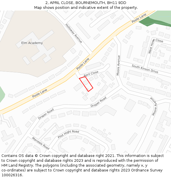 2, APRIL CLOSE, BOURNEMOUTH, BH11 9DD: Location map and indicative extent of plot