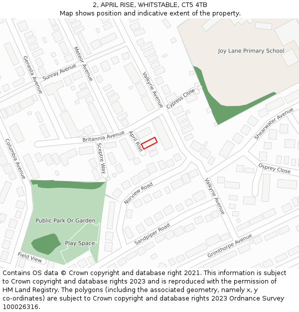 2, APRIL RISE, WHITSTABLE, CT5 4TB: Location map and indicative extent of plot