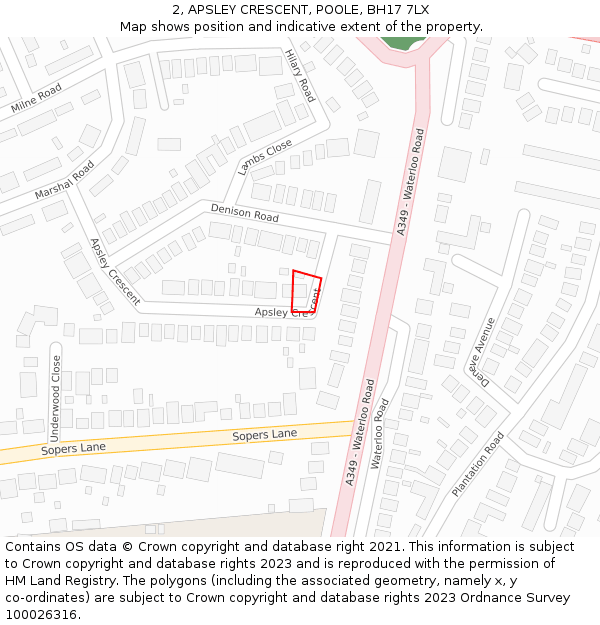 2, APSLEY CRESCENT, POOLE, BH17 7LX: Location map and indicative extent of plot