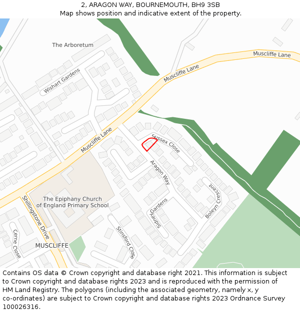 2, ARAGON WAY, BOURNEMOUTH, BH9 3SB: Location map and indicative extent of plot