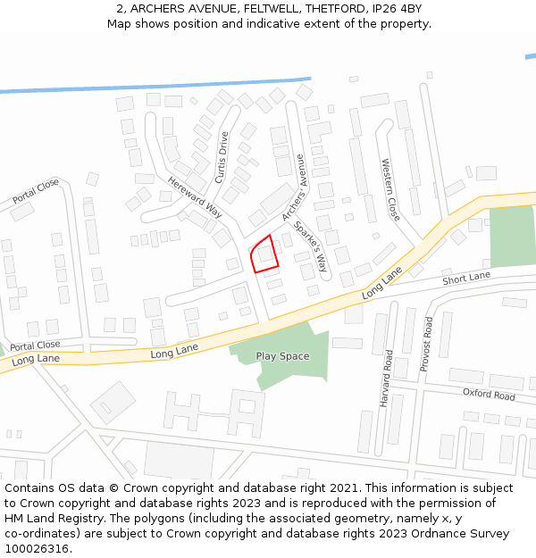 2, ARCHERS AVENUE, FELTWELL, THETFORD, IP26 4BY: Location map and indicative extent of plot