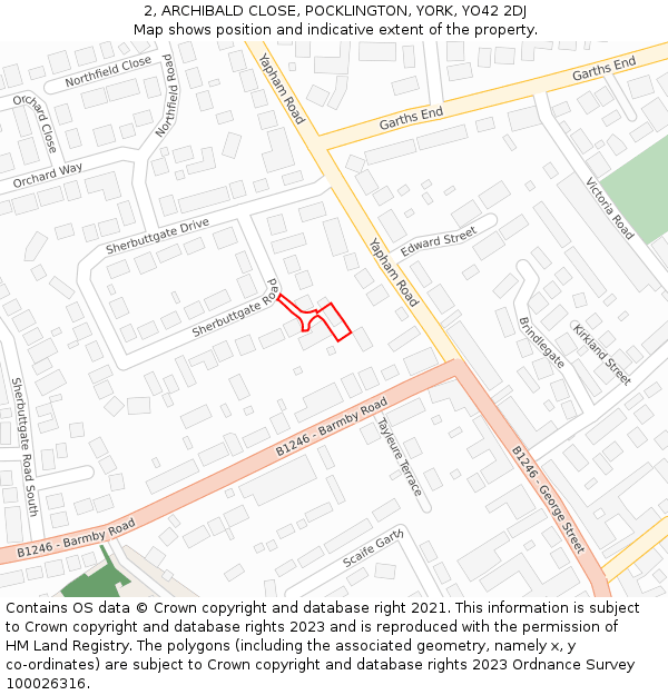 2, ARCHIBALD CLOSE, POCKLINGTON, YORK, YO42 2DJ: Location map and indicative extent of plot