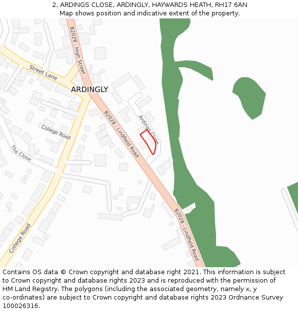 2, ARDINGS CLOSE, ARDINGLY, HAYWARDS HEATH, RH17 6AN: Location map and indicative extent of plot