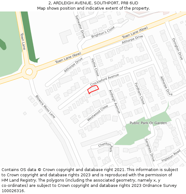 2, ARDLEIGH AVENUE, SOUTHPORT, PR8 6UD: Location map and indicative extent of plot