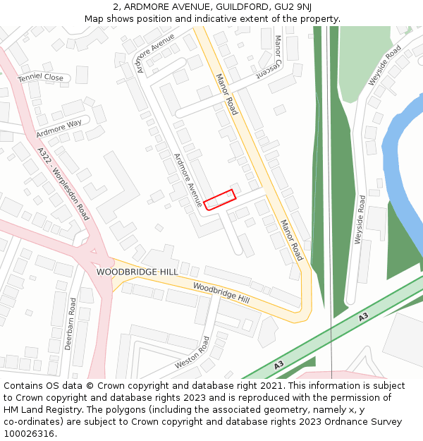 2, ARDMORE AVENUE, GUILDFORD, GU2 9NJ: Location map and indicative extent of plot
