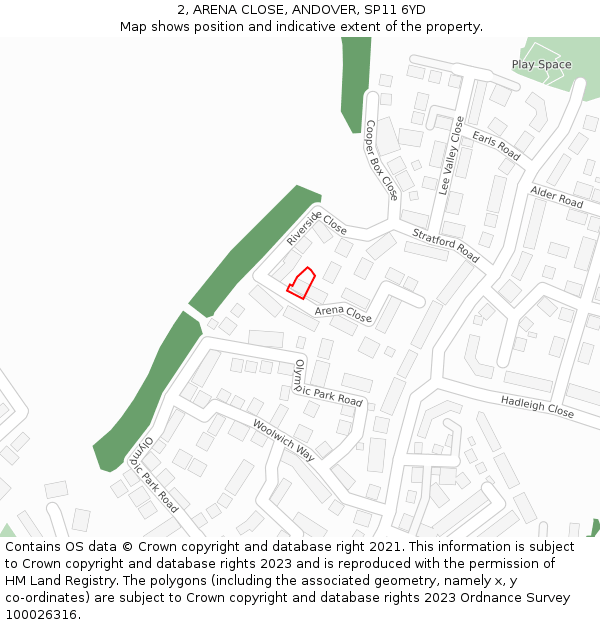 2, ARENA CLOSE, ANDOVER, SP11 6YD: Location map and indicative extent of plot