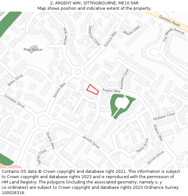 2, ARGENT WAY, SITTINGBOURNE, ME10 5AR: Location map and indicative extent of plot