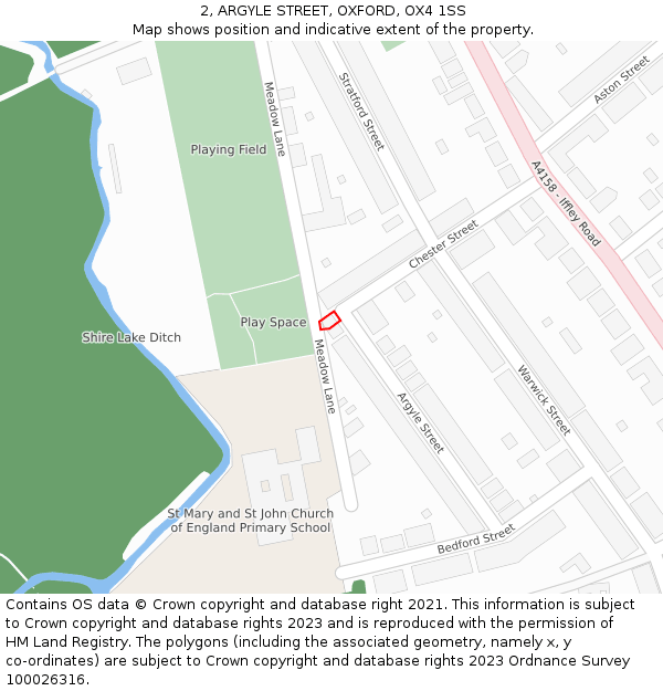 2, ARGYLE STREET, OXFORD, OX4 1SS: Location map and indicative extent of plot