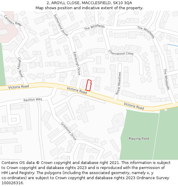 2, ARGYLL CLOSE, MACCLESFIELD, SK10 3QA: Location map and indicative extent of plot