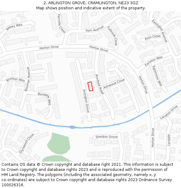 2, ARLINGTON GROVE, CRAMLINGTON, NE23 3GZ: Location map and indicative extent of plot