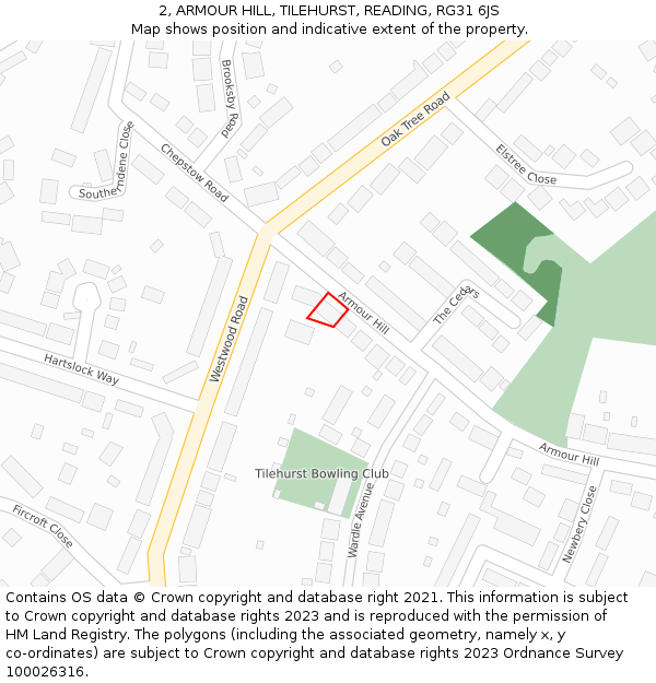 2, ARMOUR HILL, TILEHURST, READING, RG31 6JS: Location map and indicative extent of plot