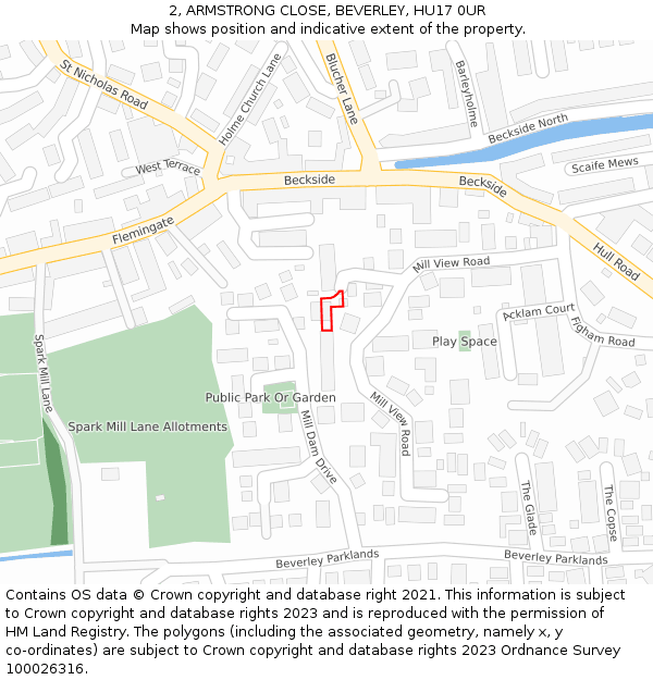 2, ARMSTRONG CLOSE, BEVERLEY, HU17 0UR: Location map and indicative extent of plot