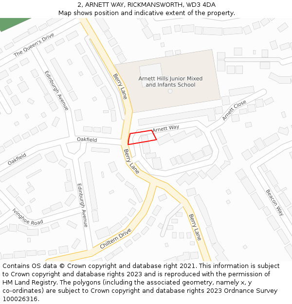 2, ARNETT WAY, RICKMANSWORTH, WD3 4DA: Location map and indicative extent of plot