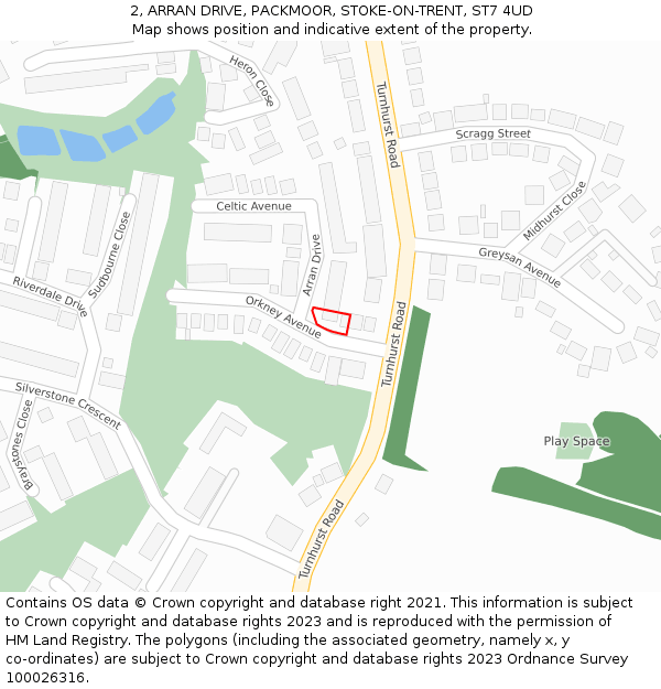 2, ARRAN DRIVE, PACKMOOR, STOKE-ON-TRENT, ST7 4UD: Location map and indicative extent of plot