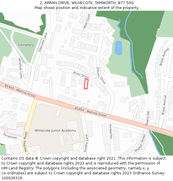 2, ARRAN DRIVE, WILNECOTE, TAMWORTH, B77 5AS: Location map and indicative extent of plot