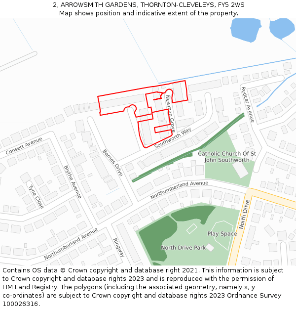 2, ARROWSMITH GARDENS, THORNTON-CLEVELEYS, FY5 2WS: Location map and indicative extent of plot