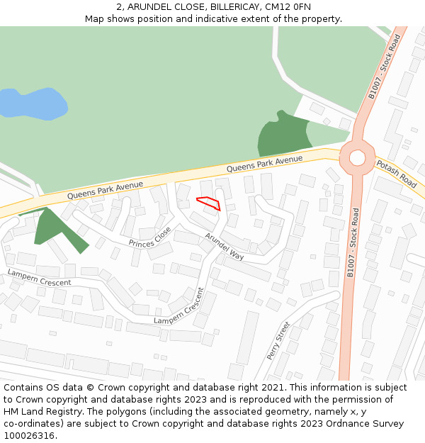 2, ARUNDEL CLOSE, BILLERICAY, CM12 0FN: Location map and indicative extent of plot