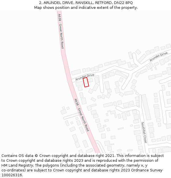 2, ARUNDEL DRIVE, RANSKILL, RETFORD, DN22 8PQ: Location map and indicative extent of plot