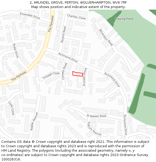 2, ARUNDEL GROVE, PERTON, WOLVERHAMPTON, WV6 7RF: Location map and indicative extent of plot