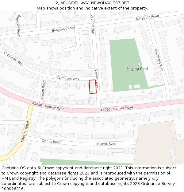 2, ARUNDEL WAY, NEWQUAY, TR7 3BB: Location map and indicative extent of plot