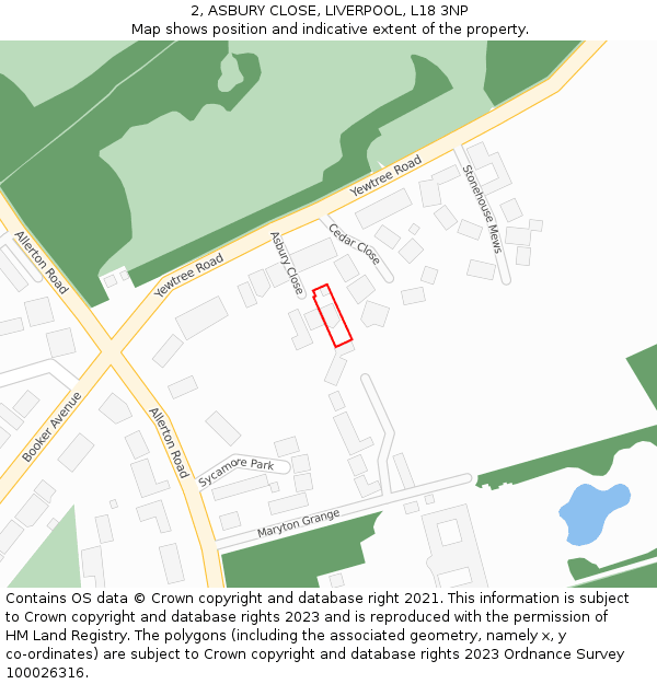 2, ASBURY CLOSE, LIVERPOOL, L18 3NP: Location map and indicative extent of plot