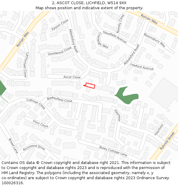 2, ASCOT CLOSE, LICHFIELD, WS14 9XX: Location map and indicative extent of plot