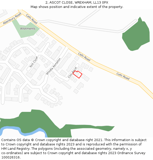 2, ASCOT CLOSE, WREXHAM, LL13 0PX: Location map and indicative extent of plot