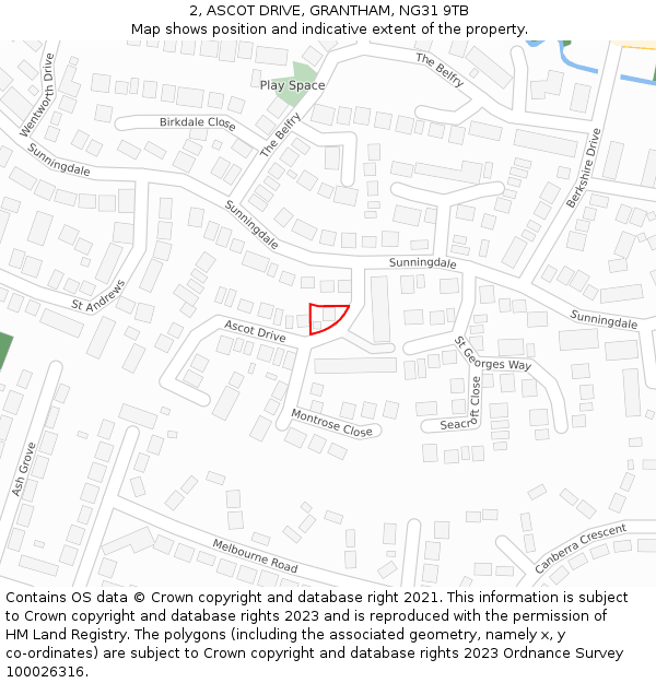 2, ASCOT DRIVE, GRANTHAM, NG31 9TB: Location map and indicative extent of plot