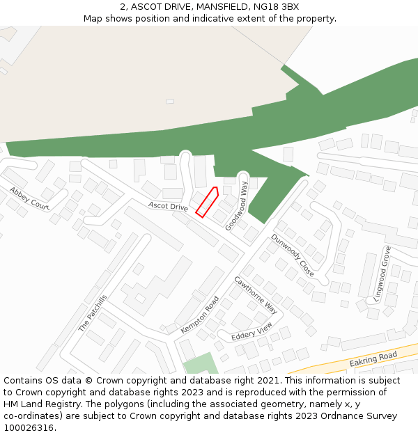 2, ASCOT DRIVE, MANSFIELD, NG18 3BX: Location map and indicative extent of plot