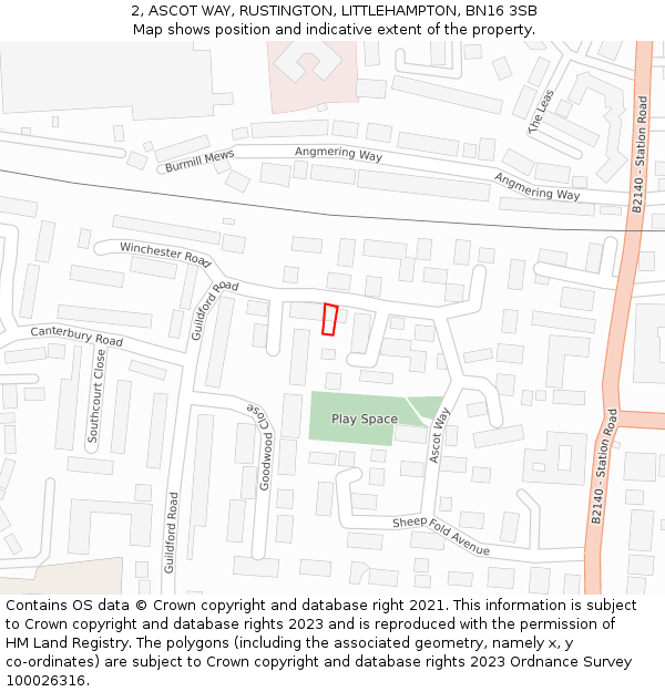 2, ASCOT WAY, RUSTINGTON, LITTLEHAMPTON, BN16 3SB: Location map and indicative extent of plot