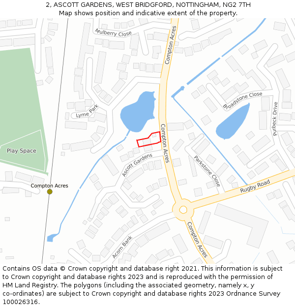 2, ASCOTT GARDENS, WEST BRIDGFORD, NOTTINGHAM, NG2 7TH: Location map and indicative extent of plot