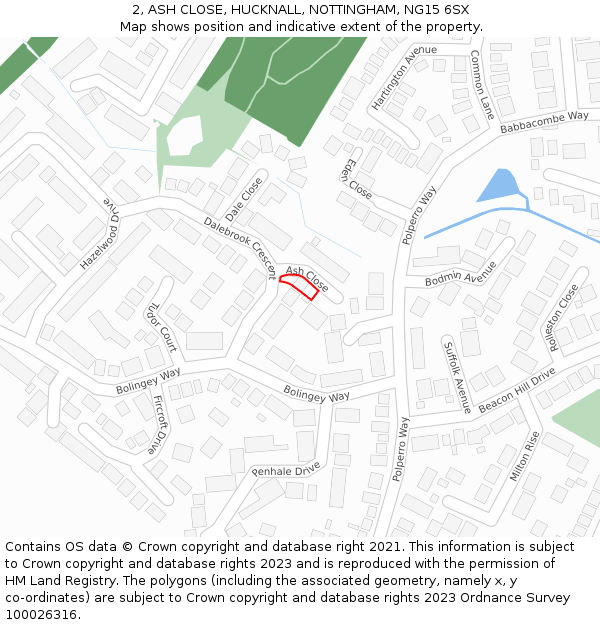 2, ASH CLOSE, HUCKNALL, NOTTINGHAM, NG15 6SX: Location map and indicative extent of plot
