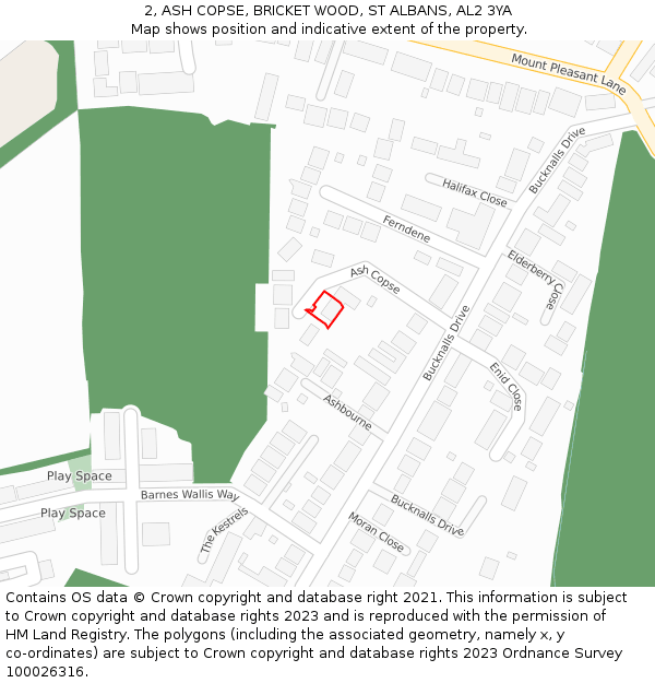 2, ASH COPSE, BRICKET WOOD, ST ALBANS, AL2 3YA: Location map and indicative extent of plot