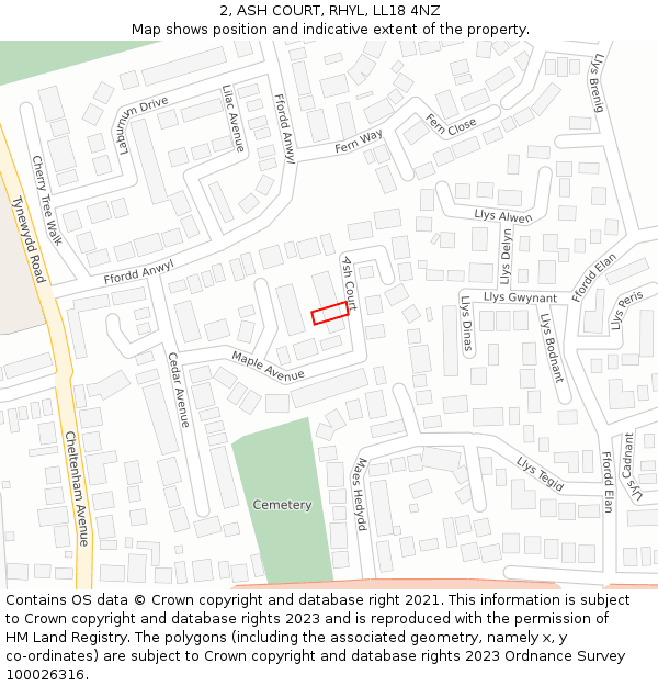 2, ASH COURT, RHYL, LL18 4NZ: Location map and indicative extent of plot